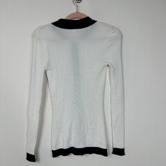 NWT White House Black Market Rib Colorblock Cardigan Ecru Black Small #WHBM15 - Picture 3 of 9